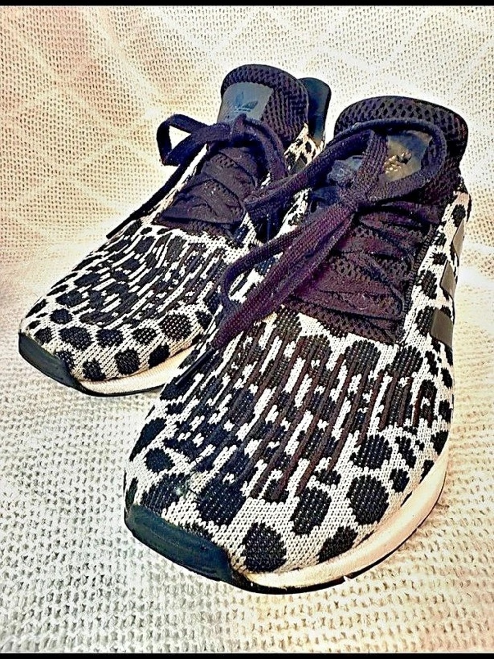 W9.5 adidas Swift Run 1.0 Animal Print Sneakers in Black & White
